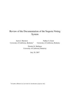 Review of the Documentation of the Sequoia Voting System Aaron J. Burstein University of California, Berkeley1  Nathan S. Good
