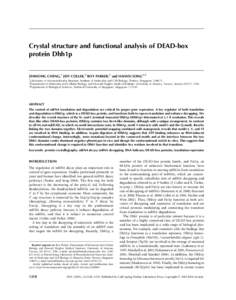 Crystal structure and functional analysis of DEAD-box protein Dhh1p ZHIHONG CHENG,1 JEFF COLLER,2 ROY PARKER,2 and HAIWEI SONG1,3 1  Laboratory of Macromolecular Structure, Institute of Molecular and Cell Biology, Proteo