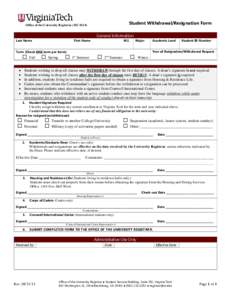 Student Withdrawal/Resignation Form  Office of the University Registrar (MCGeneral Information Last Name