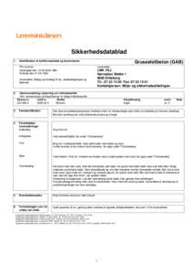 Sikkerhedsdatablad 1. Identifikation af stoffet/materialet og leverandøren PR-nummer: Udarbejdet den: SBH Erstatter den: 