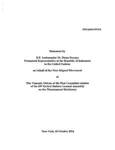 Check against delivent  Statement by H.E. Ambassador Dr. Desra Percaya Permanent Representative of the Republic of Indonesia to the United Nations