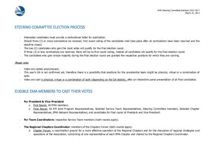EMA Steering Committee Elections[removed]March 25, 2015 STEERING COMMITTEE ELECTION PROCESS -