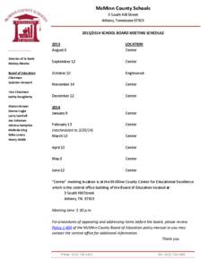 McMinn County Schools 3 South Hill Street Athens, Tennessee[removed]SCHOOL BOARD MEETING SCHEDULE  Director of Schools