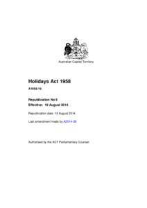 Australian Capital Territory  Holidays Act 1958 A1958-19  Republication No 9