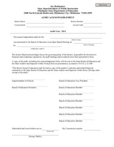 Joy Hofmeister State Superintendent of Public Instruction Oklahoma State Department of Education 2500 North Lincoln Boulevard, Oklahoma City, Oklahoma[removed]Print Form