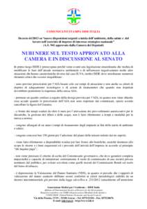 [removed]comunicato ISDE - Nubi nere decreto ambiente, salute, lavoro