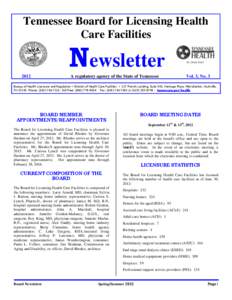 Tennessee Board for Licensing Health Care Facilities Newsletter 2012