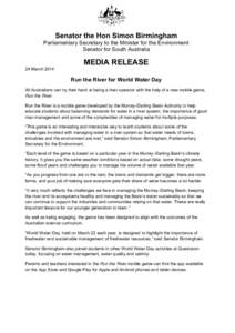 Run the River for World Water Day - Media release 24 March 2014
