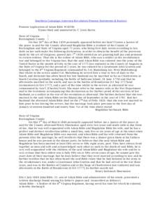 Southern Campaign American Revolution Pension Statements & Rosters Pension Application of Adam Bible W18596 Transcribed and annotated by C. Leon Harris State of Virginia } Rockingham County }