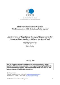 MULTI-DISCIPLINARY ISSUES INTERNATIONAL FUTURES PROGRAMME OECD International Futures Project on “The Bioeconomy to 2030: Designing a Policy Agenda”