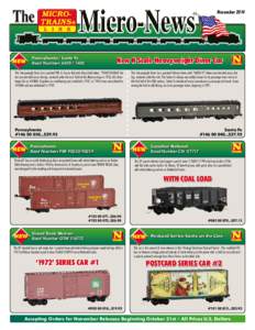 November[removed]Pennsylvania / Santa Fe Road Numbers[removed]New N Scale Heavyweight Diner Car