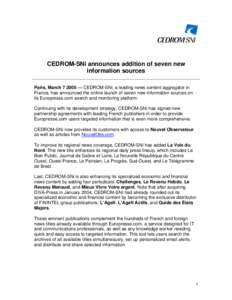 Microsoft Word - 7_03_CEDROM-SNi announces addition of seven new information sources