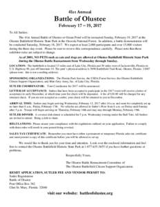 41st Annual  Battle of Olustee February 17 – 19, 2017  To All Sutlers: