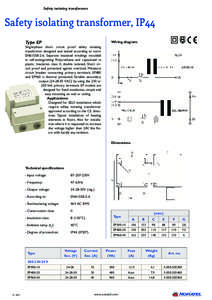 Safety isolating transformers  Safety isolating transformer, IP44 Type EP  Wiring diagram
