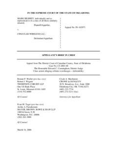 IN THE SUPREME COURT OF THE STATE OF OKLAHOMA MARK BILBREY, individually and as representative of a class of all those similarly situated, Plaintiff/Appellee, v.