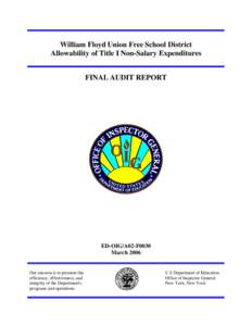 William Floyd Union Free School District Allowability of Title I Non-Salary Expenditures