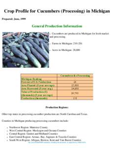 Crop Profile for Cucumbers (Processing) in Michigan Prepared: June, 1999 General Production Information Cucumbers are produced in Michigan for fresh market and processing.