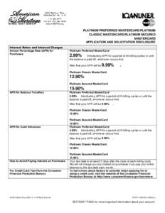 PLATINUM PREFERRED MASTERCARD/PLATINUM CLASSIC MASTERCARD/PLATINUM SECURED F1 MASTERCARD APPLICATION AND SOLICITATION DISCLOSURE Interest Rates and Interest Charges