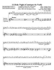 O Holy Night (Cantique de Noël) Arranged for Guitar Octet, with optional parts for guitar chords, voice, chorus, piano, violin, cello, and soprano recorder  Daisyfield Music Archive