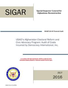 SIGAR  Special Inspector General for Afghanistan Reconstruction  SIGARFinancial Audit