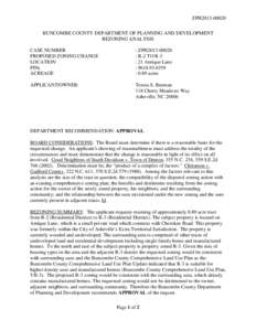 ZPH2013[removed]BUNCOMBE COUNTY DEPARTMENT OF PLANNING AND DEVELOPMENT REZONING ANALYSIS CASE NUMBER PROPOSED ZONING CHANGE LOCATION