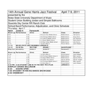 14th Annual Gene Harris Jazz Festival  April 7-9, 2011 presented by the Boise State University Department of Music