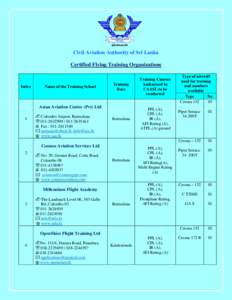 Civil Aviation Authority of Sri Lanka Certified Flying Training Organizations Index  Name of the Training School