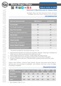 Marsa Shagra Village PUBLIC RATES IN EURO Valid from 1st May 2015 until 31st October 2015 High season: March, April, May, September, October, November Low season: December, January, February, June, July, August