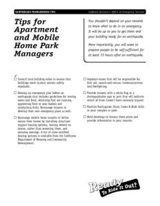 EARTHQUAKE PREPAREDNESS TIPS  Tips for Apartment and Mobile Home Park