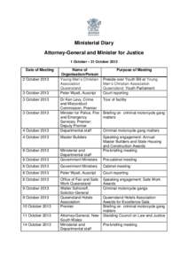 Ministerial diaries of Jarrod Bleijie MP - 1 October – 31 October 2013