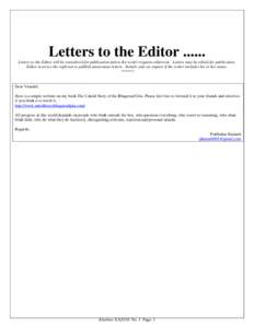 Letters to the Editor[removed]Letters to the Editor will be considered for publication unless the writer requests otherwise. Letters may be edited for publication. Editor reserves the right not to publish anonymous letter