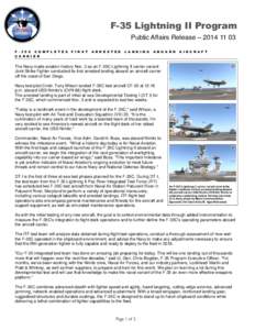 F-35 Lightning II Program Public Affairs Release – [removed]F[removed]C C O M P L E T E S C A R R I E R  F I R S T
