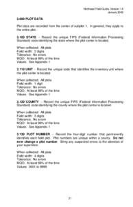 Northeast Field Guide, Version 1.6 January[removed]PLOT DATA Plot data are recorded from the center of subplot 1. In general, they apply to the entire plot.
