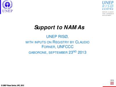 Support to NAMAs UNEP RISØ, WITH INPUTS ON REGISTRY BY CLAUDIO FORNER, UNFCCC GABORONE, SEPTEMBER 23ND 2013