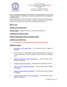 CITY OF COLUMBIA CITY COUNCIL MEETING AGENDA REVISED TUESDAY, MAY 6, 2014 6:00 P.M. CITY HALL[removed]MAIN STREET COUNCIL CHAMBERS - 3RD FLOOR