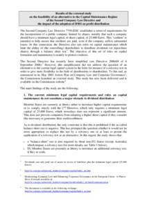 Results of the external study on the feasibility of an alternative to the Capital Maintenance Regime of the Second Company Law Directive and the impact of the adoption of IFRS on profit distribution The Second Company La