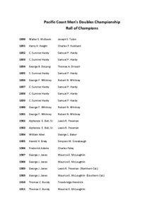 Pacific Coast Men’s Doubles Championship Roll of Champions 1890
