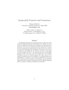 Inexpressible Properties and Propositions Thomas Hofweber University of North Carolina at Chapel Hill [removed] Final version, to appear in Oxford Studies in Metaphysics vol.2.