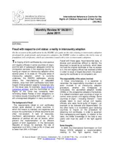 International Reference Centre for the Rights of Children Deprived of their Family (ISS/IRC) Monthly Review N° June 2011
