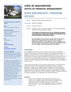 STATE OF WASHINGTON  OFFICE OF FINANCIAL MANAGEMENT SERVE WASHINGTON – PROGRAM OFFICER