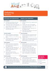 Debating Structure Affirmative team (government) Negative team (opposition)