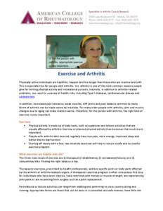 Arthritis / Aging-associated diseases / Exercise / Connective tissue diseases / Knee arthritis / Physical exercise / Rheumatoid arthritis / Physical Activity Guidelines for Americans / Osteoarthritis / Health / Medicine / Rheumatology