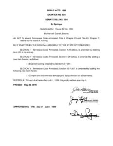 PUBLIC ACTS, 1999 CHAPTER NO. 439 SENATE BILL NO. 100 By Springer Substituted for: House Bill No. 359 By Kernell, Garrett, Brooks