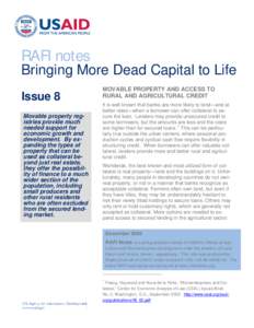 RAFI notes Bringing More Dead Capital to Life Issue 8 Movable property registries provide much needed support for economic growth and