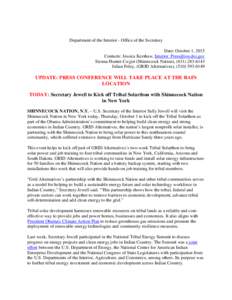 Department of the Interior - Office of the Secretary Date: October 1, 2015 Contacts: Jessica Kershaw,  Sienna Hunter-Cuyjet (Shinnecock Nation), (Julian Foley, (GRID Alternatives),