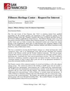 Fillmore Heritage Center – Request for Interest Posted Date: Deadline for Submission: January 28, 2016 March 4, 2016