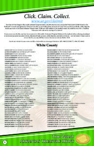 Click. Claim. Collect. www.ar.gov/claimit Ever lost $100 in change in the couch cushions? Forgotten about a $2,000 check in your coat pocket? Maybe left $10,000 buried in the backyard? It sounds outrageous but Arkansans 