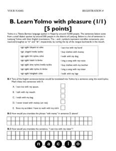 YOUR NAME:  REGISTRATION # B. Learn Yolmo with pleasurepoints]