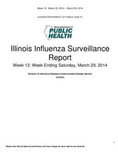 Week 13: March 23, 2014 – March 29, 2014  ILLINOIS DEPARTMENT OF PUBLIC HEALTH Illinois Influenza Surveillance Report