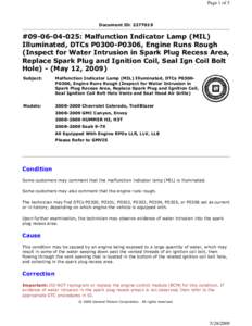 Page 1 of 5  Document ID: [removed] #[removed]: Malfunction Indicator Lamp (MIL) Illuminated, DTCs P0300-P0306, Engine Runs Rough